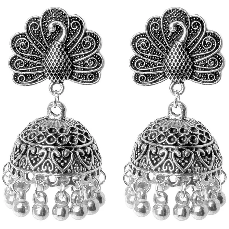 

Bohemian Retro Style Peacock Open-Screen Rice Bead Earrings Creative Carving Pattern Earrings (Random Color)