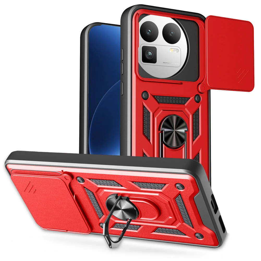 Enhanced Shockproof Phone Case with Slide Camera Lens Protection & Ring Stand