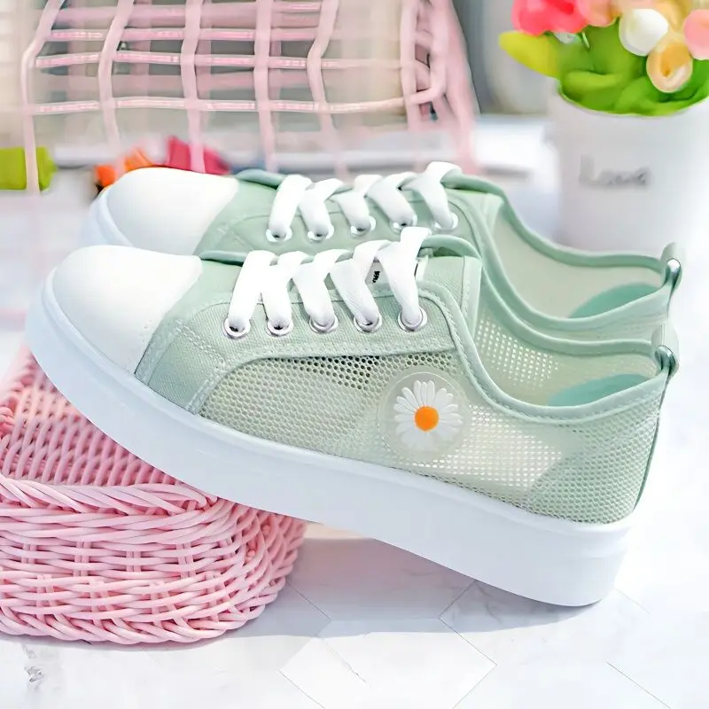 Women Vulcanized Shoes New Tennis Sports Summer Mesh Breathable Lace Walking Fitness Thick Soled Women Sports Shoes