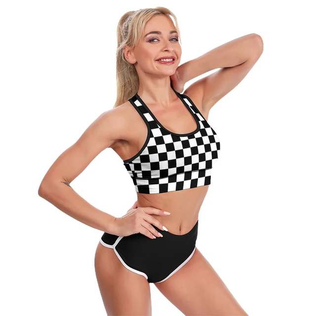 Black Checkerboard Women's U Neck Sport Bra Classic Black and White Checker  Breathable Reinforced Raceback Crop Bras Fitness Top - AliExpress