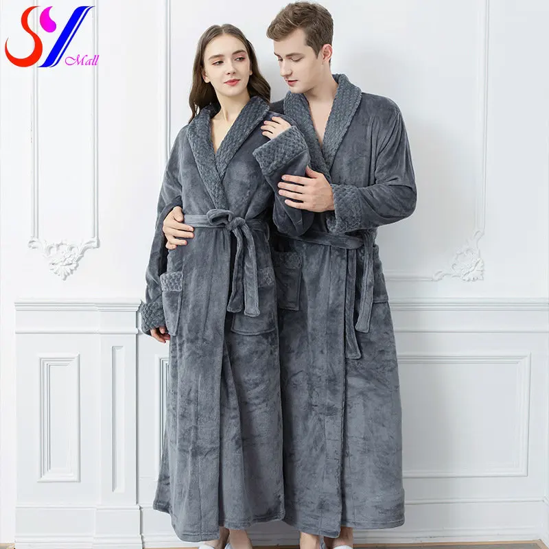 

Large Size Winter Warm Bathrobe Women Men Flannel Dobby Kimono Bath Robe Bridesmaid Dressing Gown Wedding Robes for Women