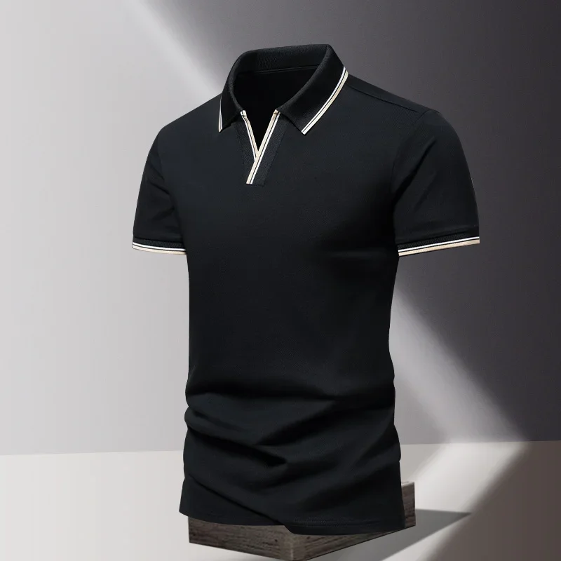 2024 Summer Men's SHORT Sleeved Top High-quality Pure Cotton Polo Shirt Casual Fashion Business Solid Color Flip Collar T-shirt