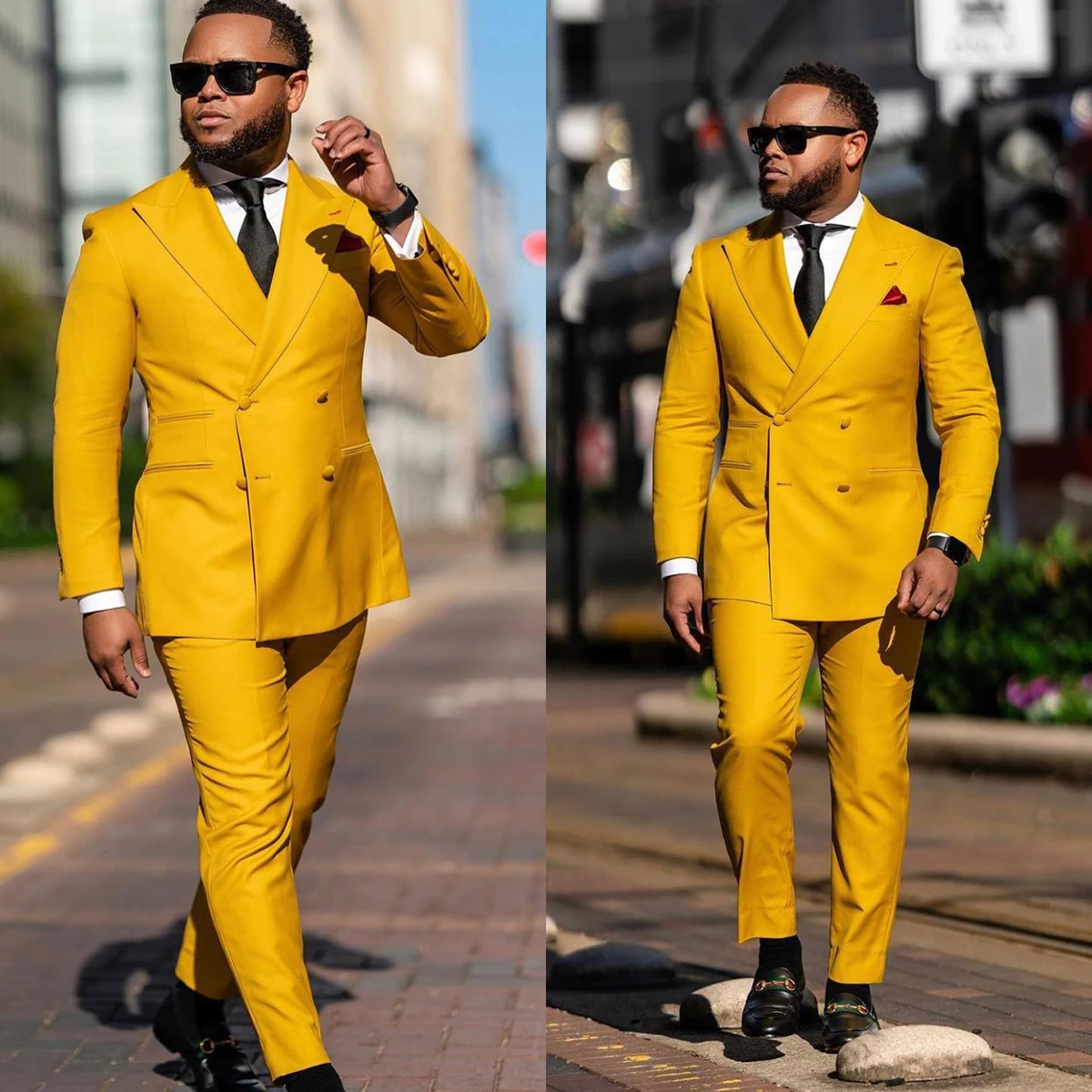 

Bright Men Suits Tuxedo Peaked Lapel Double Breasted Pockets Customized 2 Piece Blazer Pants Tailored Handsome Multi-scenario