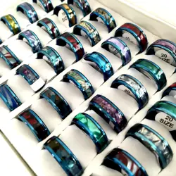 Elevate Your Style: Black and Blue Stainless Steel Band Rings - Elegant Wedding and Party Jewelry (20pcs Set) (8mm blue)