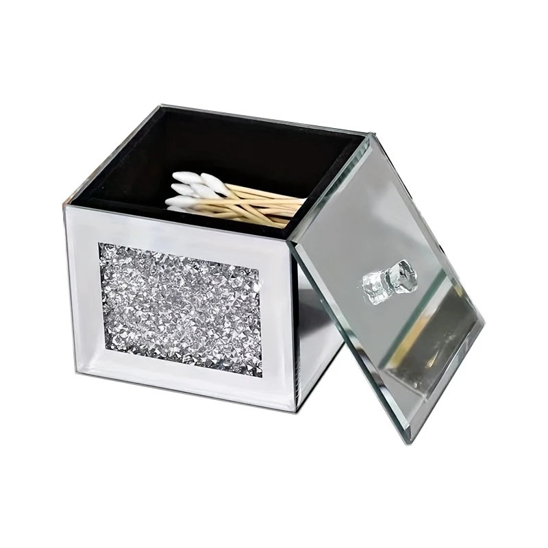 Jewelry Storage Rack 1 piece European mirror glass dustproof toothpick box with lid dental floss box cotton swab box jewelry hairpin
