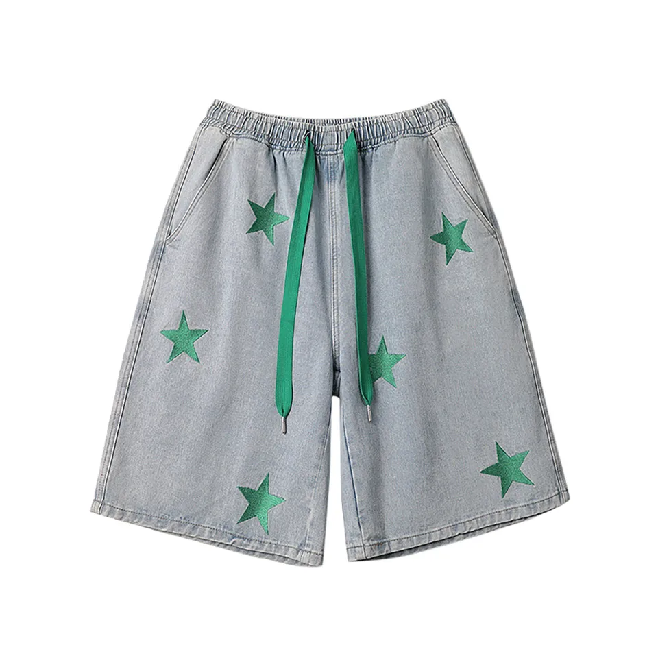 Men's Retro Star Embroidered Denim Shorts