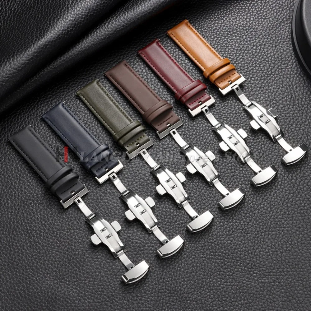 Vintage Genuine Cowhide Leather Watch Band Strap with Butterfly Buckle - Universal Bracelet