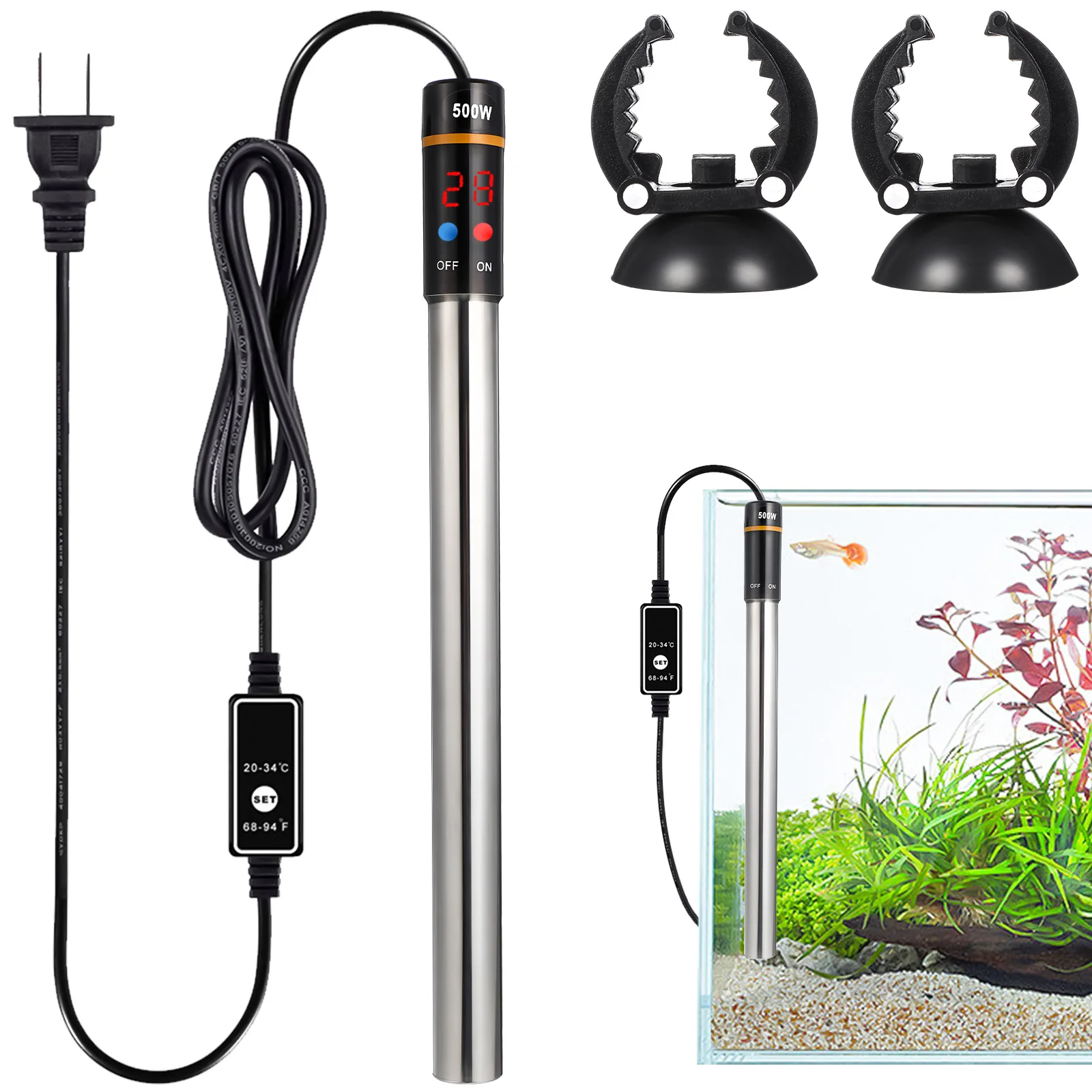 

Heater For Fish Tank Adjustable Aquarium Controller Thermostats Turtle Heating Rod Bowl Stainless Steel Submersible