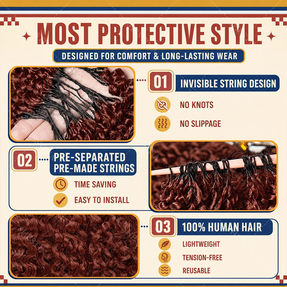 #33 Auburn Copper Small Spirals Curly Miracle Knots Crochet Human Hair For Braids Reddish Brown Afro Kinky Curly Crochet Bundles 2