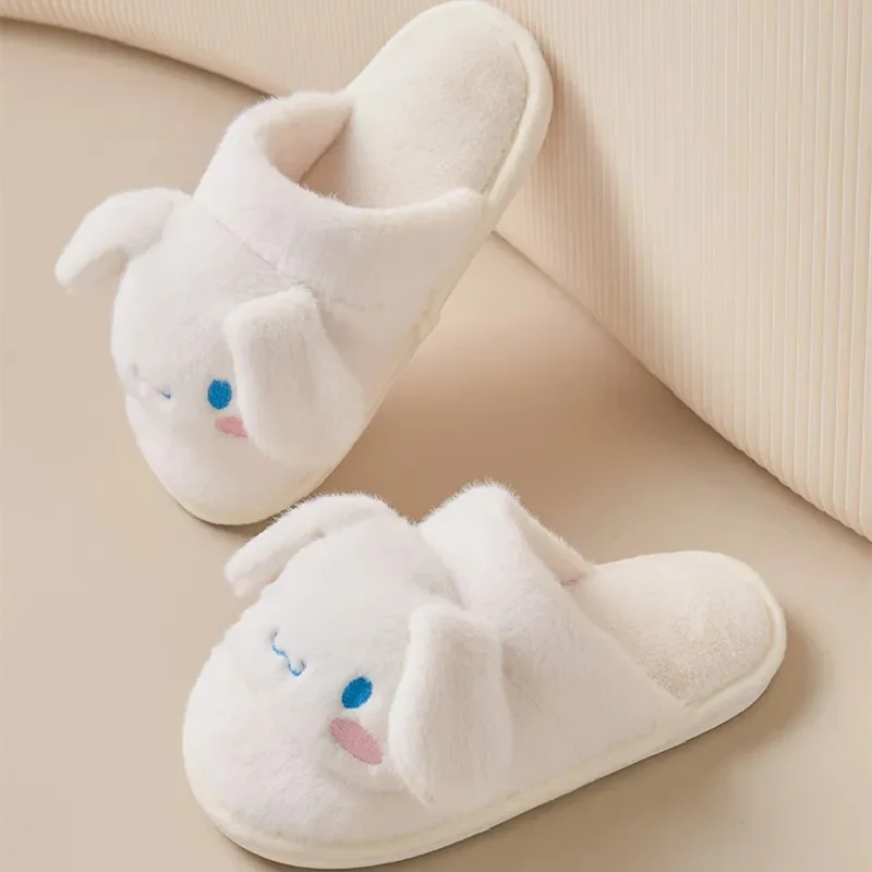 

Anime Sanrio Cartoon Cinnamoroll Plush Women Cotton Slippers Ears Move Anti-skid Keep Warm Kawaii Indoor Home Plushies Shoes