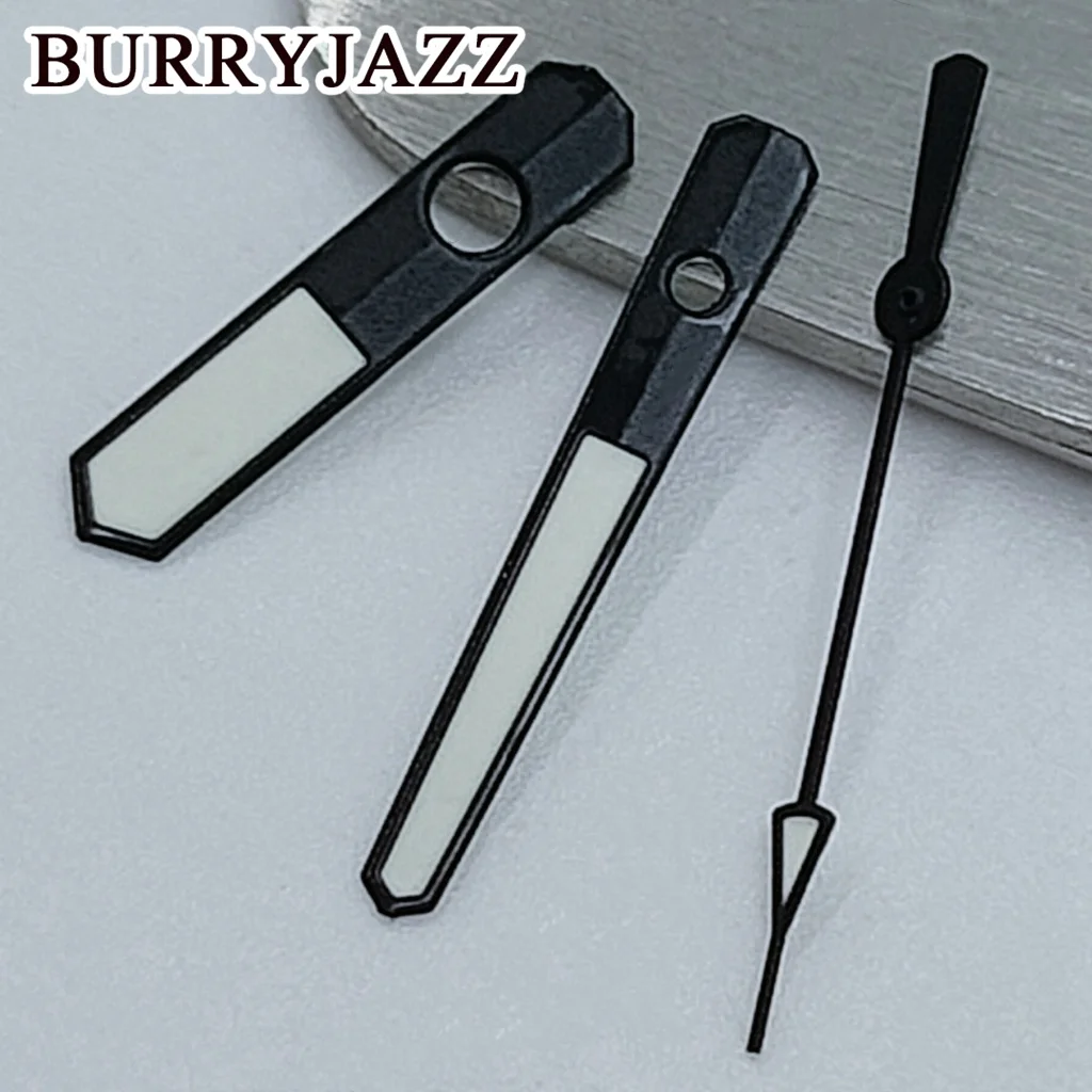 Elegant Silver and Black Watch Hands with Green Luminous Finish
