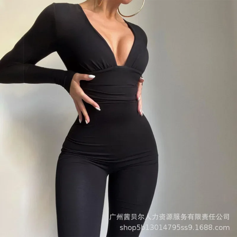 

2023 Womens Bodysuit Black Low Neck Sexy Women Clothing