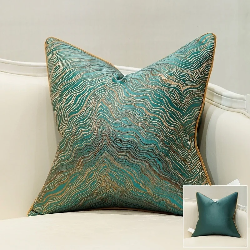 Green flowing-line jacquard pillow cover