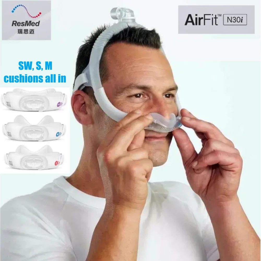 Resmed AirFit N30i CPAP Nasal Mask Anti Snoring Sleep Apnea COPD Auto CPAP Nasal Mask Meddium Frame With Strap Frame SW S M Pad