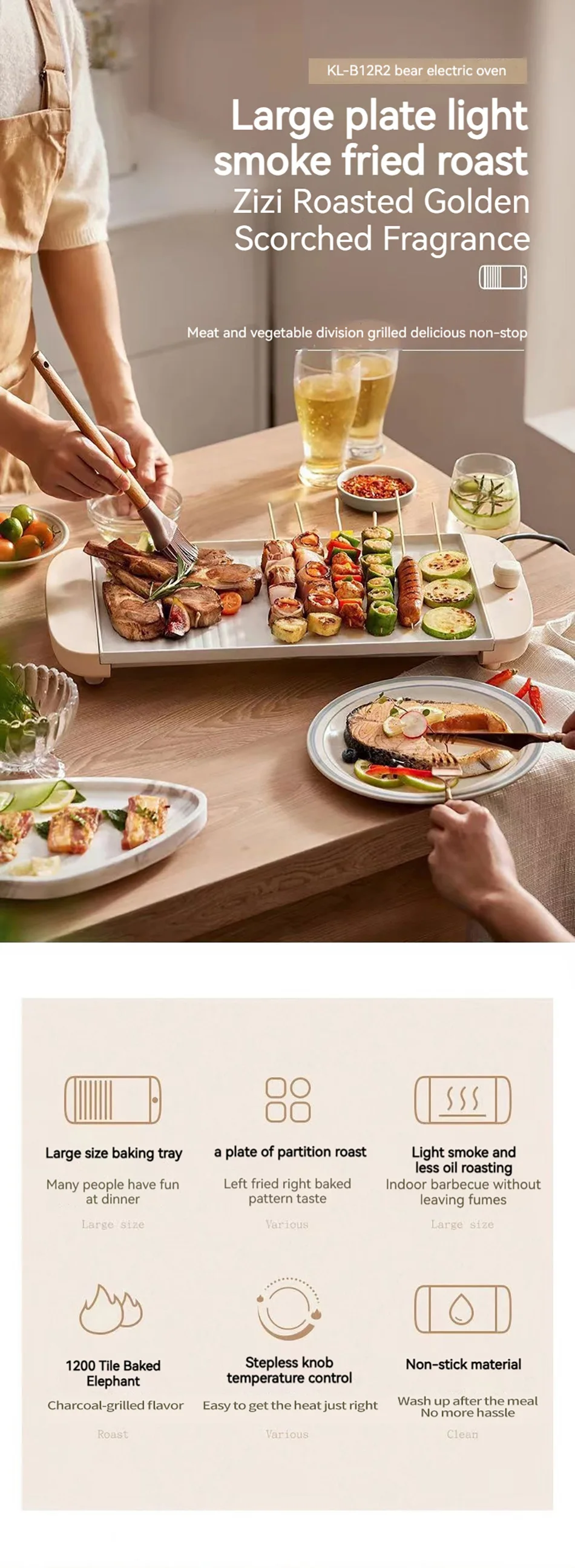 Description Picture 3 of itemBarbecue Pan Electric Oven Household Indoor Light Smoke Multi functional Non stick Grilled skewers Machine Barbecue Pan