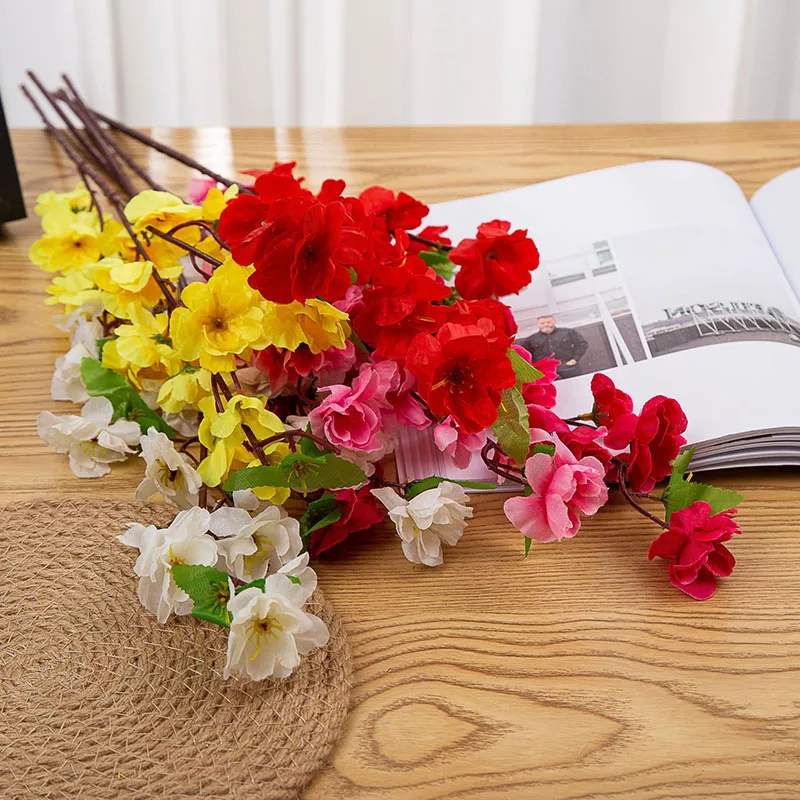 Peach Blossom Artificial Flower Cherry Silk Simulation Flowers Bouquet New Year Wedding Decoration Flowers Home Garden Decor