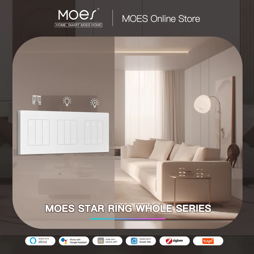 Умный светорегулятор света MOES, переключатель света для штор ZigBee, работает с Alexa Google Home
