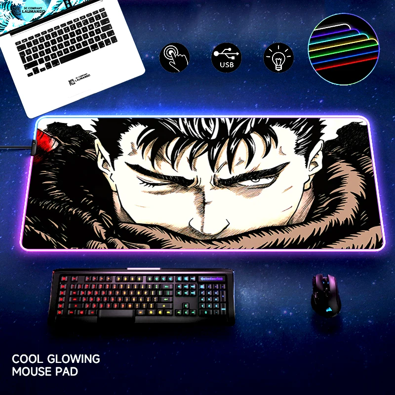 

RGB Mouse Mats Berserk Guts Gaming Pad Computer Pc Laptop Gamer Backlit Mat Rgb Mousepad Backlight Sex Keyboards Accessories