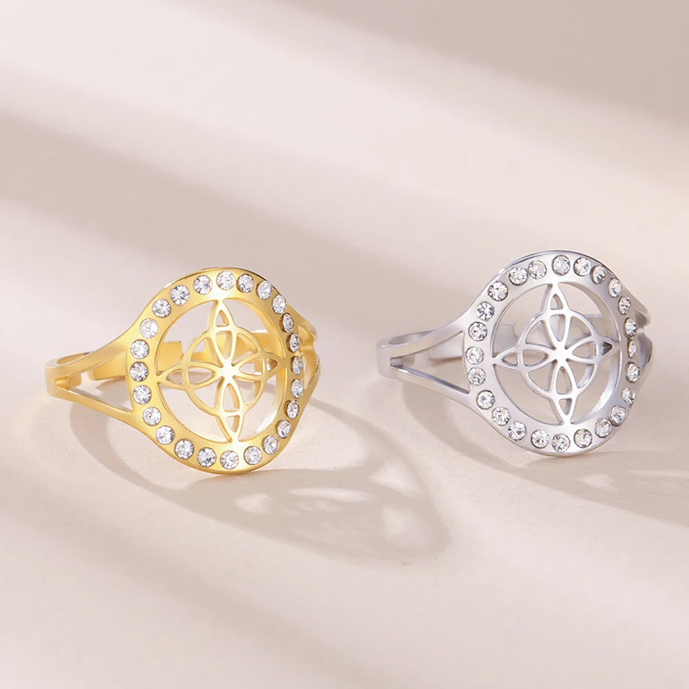 Dawapara Witches Knot Adjustable Women’s Ring with Clear Zircon - Stainless Steel Religious Jewelry