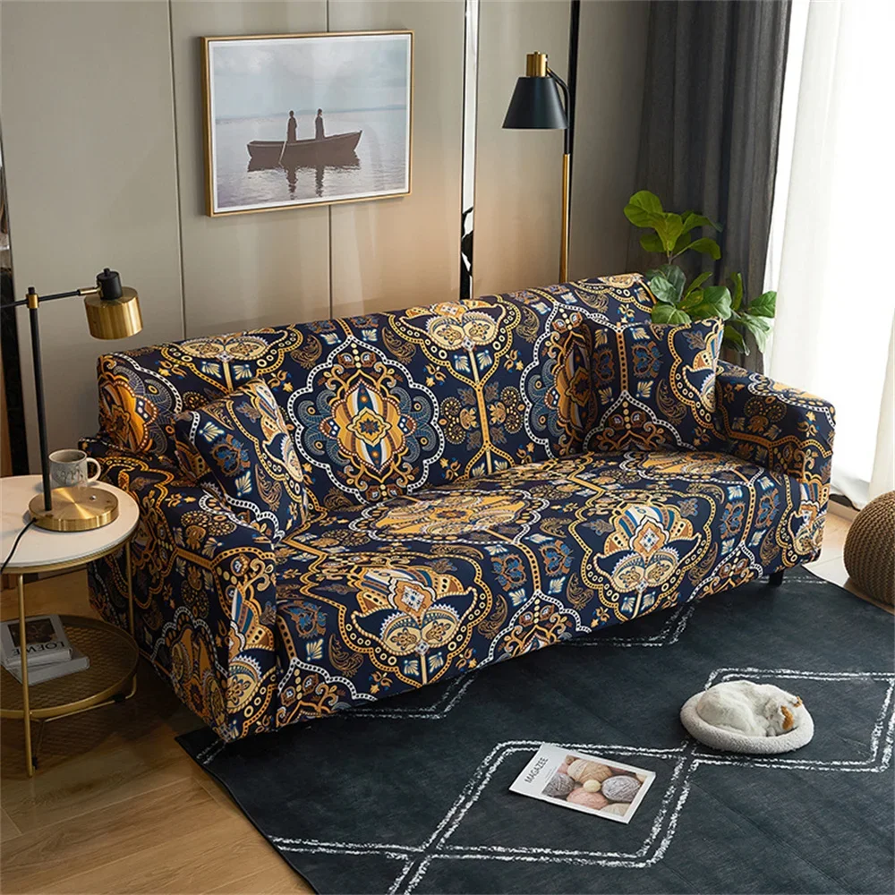 

Чехол для дивана в геометрическом стиле, эластичный чехол для 4-местного дивана с рисунком растений и цветов, для декора дивана