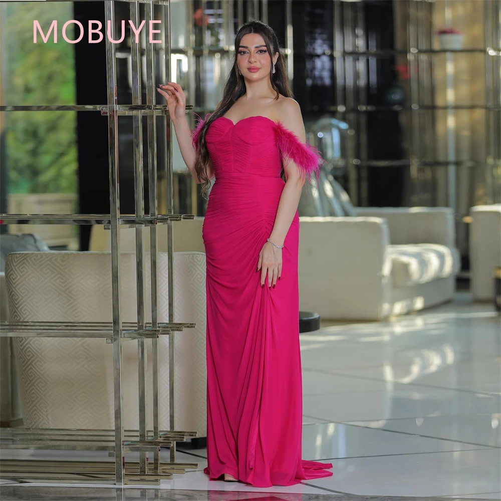 

MOBUYE 2024 Arab Dubai Off The Shoulder Prom Dress Short Sleeves With Floor Length Evening Fashion Elegant Party Dress For Women