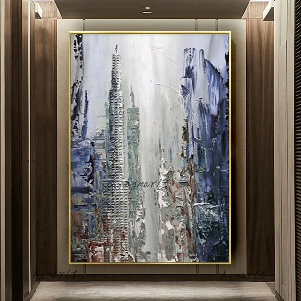

Nordic Wall Art Abstract Oil Painting Handmade Modern Canvas Paintings Decor Home Living Room Office Grey Textured City Picture