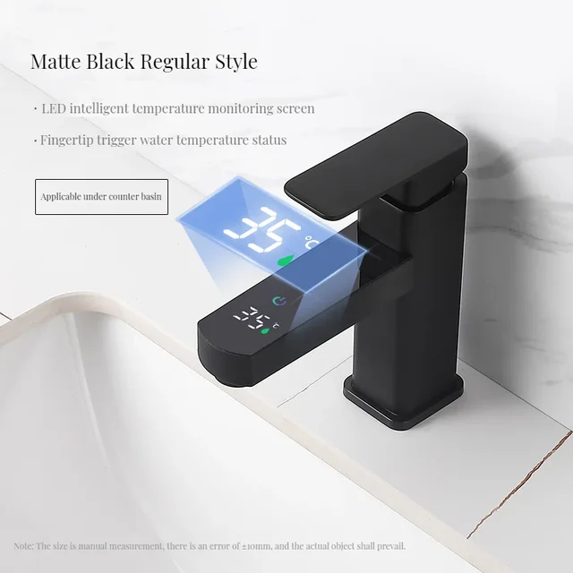 Digital Basin Faucets Smart Bathroom Faucet Shower Room Taps Water Temperature LED Black White Sink Tap Rotating Stainless Steel 13