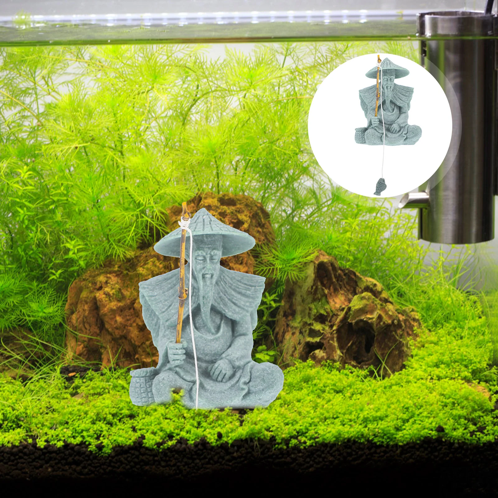 

Rockery Fish Tank Decoration Fisherman Office Decorate Statue Small Craft Green Sandstone Desktop Figure
