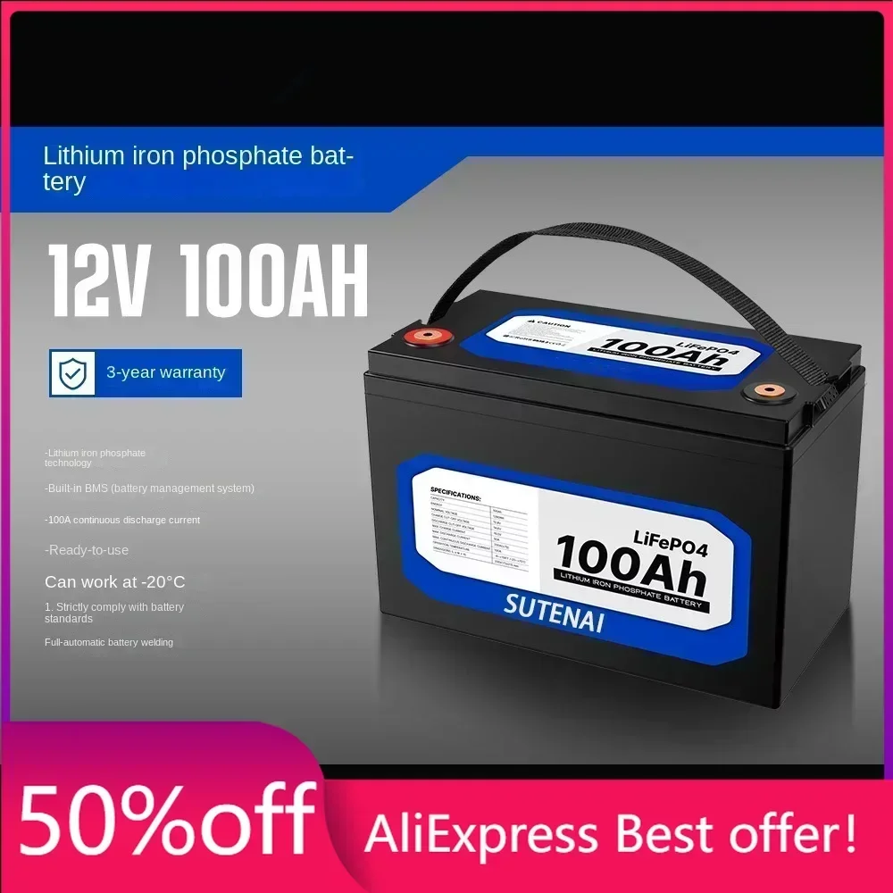 

12V 100Ah Lithium Iron Phosphate Battery LiFePO4 Built-in BMS LiFePO4 Battery for Solar Power System RV House Trolling Motor