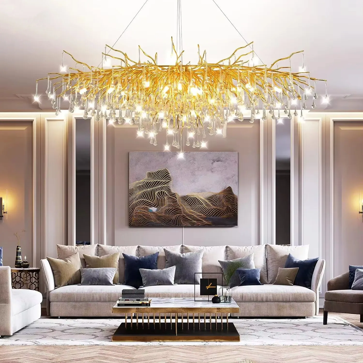 Modern Crystal Chandelier For Living Room Gold Chrome Drip Ceiling  Chandelier Pendant Lights Dining Room Bedroom Light Fixtures - AliExpress, image size:1500x1500