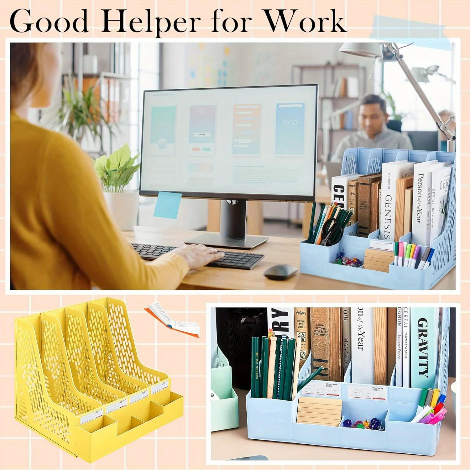 4 Packs Plastic Desk Organizer File Folder, Desktop Magazine Holder, Office File Sorter Rack, Vertical File Dividers 4