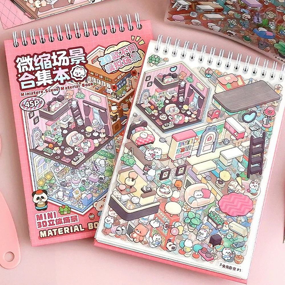 20in1 3D Scene Cartoon Landscape Stickers Book Collection Stacking Sticker Stereoscopic Hut DIY Cute Scenic Sticker Set Gift