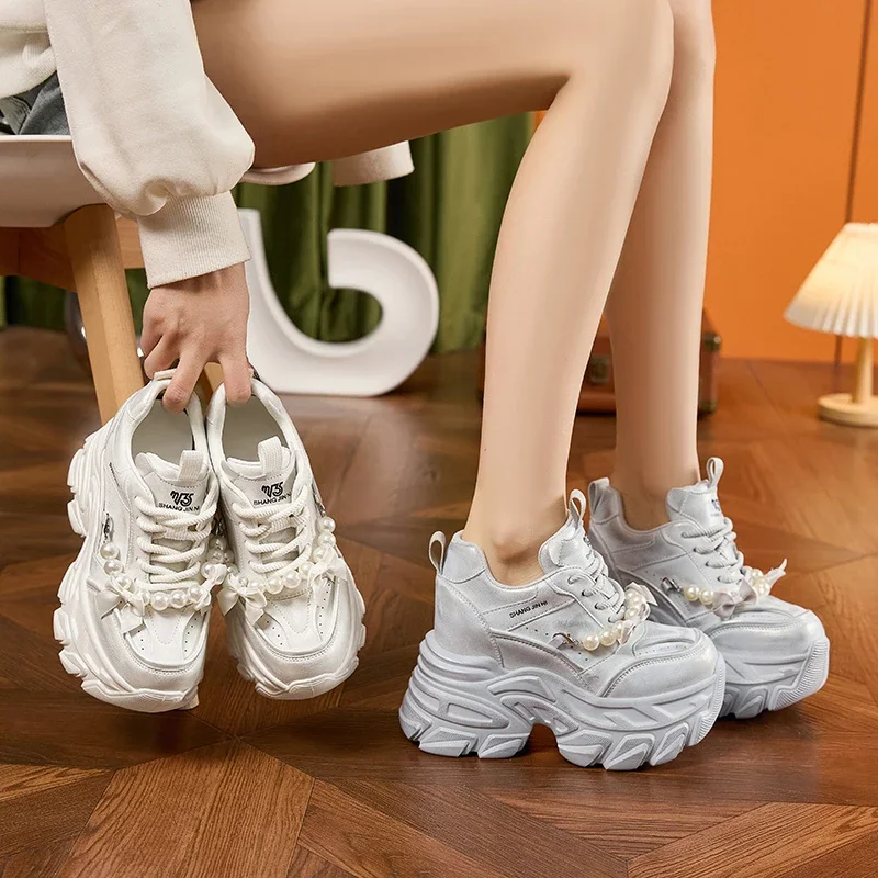 AUTUSPIN High Platform Chunky Shoes 2025 Women Fashion Beads Chains Decoration Sneakers Korean Style Female Vulcanized Shoes 44 AUTUSPIN High Platform Chunky Shoes 2025 Women Fashion Beads Chains Decoration Sneakers Korean Style Female Vulcanized Shoes - Image 4