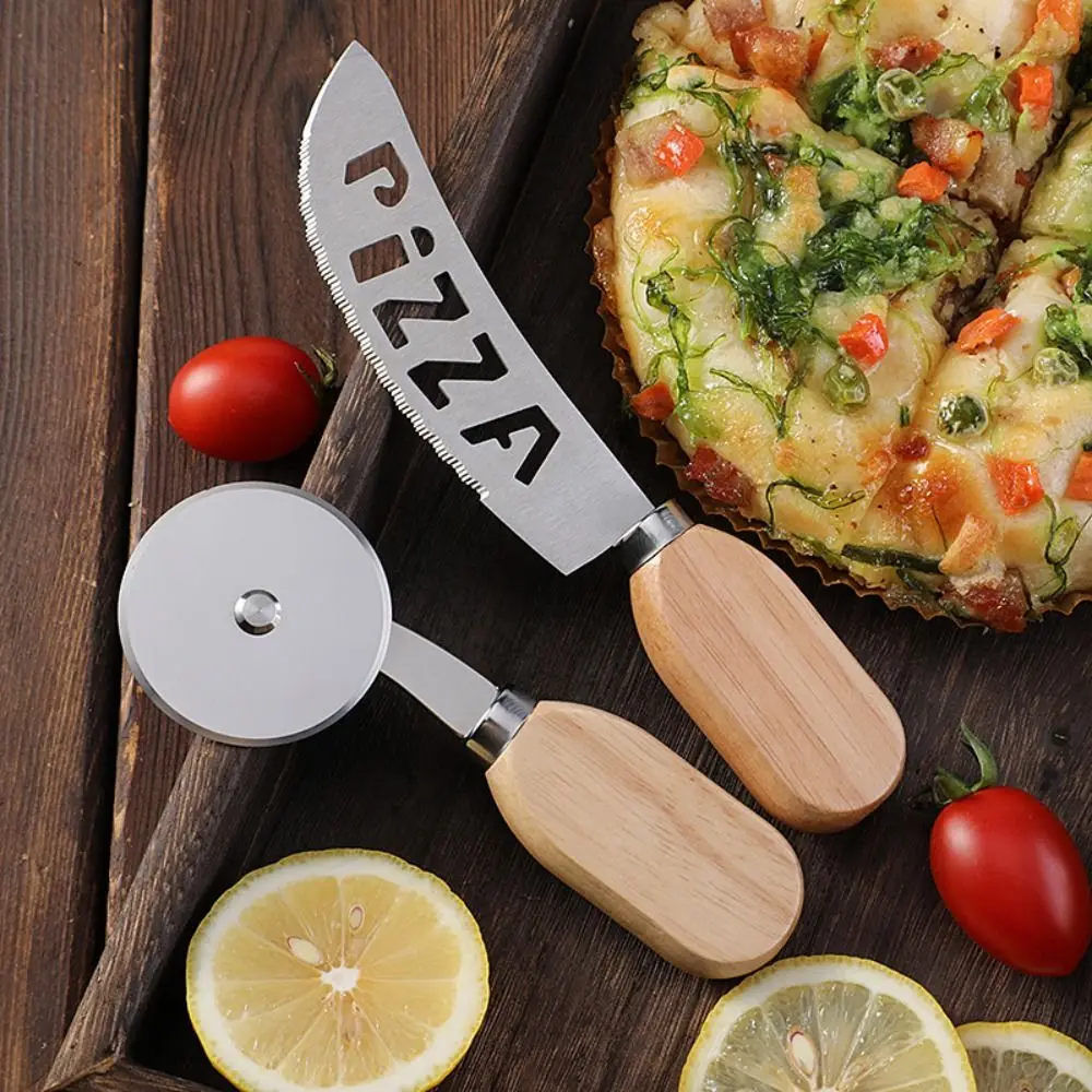 

Stainless Steel Mini Pizza Cutters Wood Handle Dough Slicer Pizza Cutting Wheel Serrated Blade Pastry Roller Cutter Bread