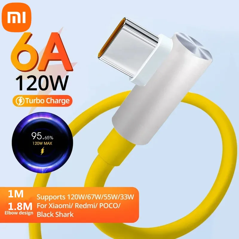Xiaomi 120W USB Type C Gaming Fast Charging Cable with 90-Degree Elbow Design