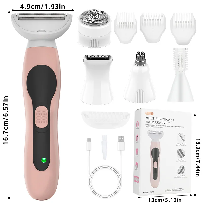 5 In 1 Electric Face Epilator USB Charging Bikini Trimmer Multi-Purpose Portable Shaving Machine for Face Nose Eyebrow