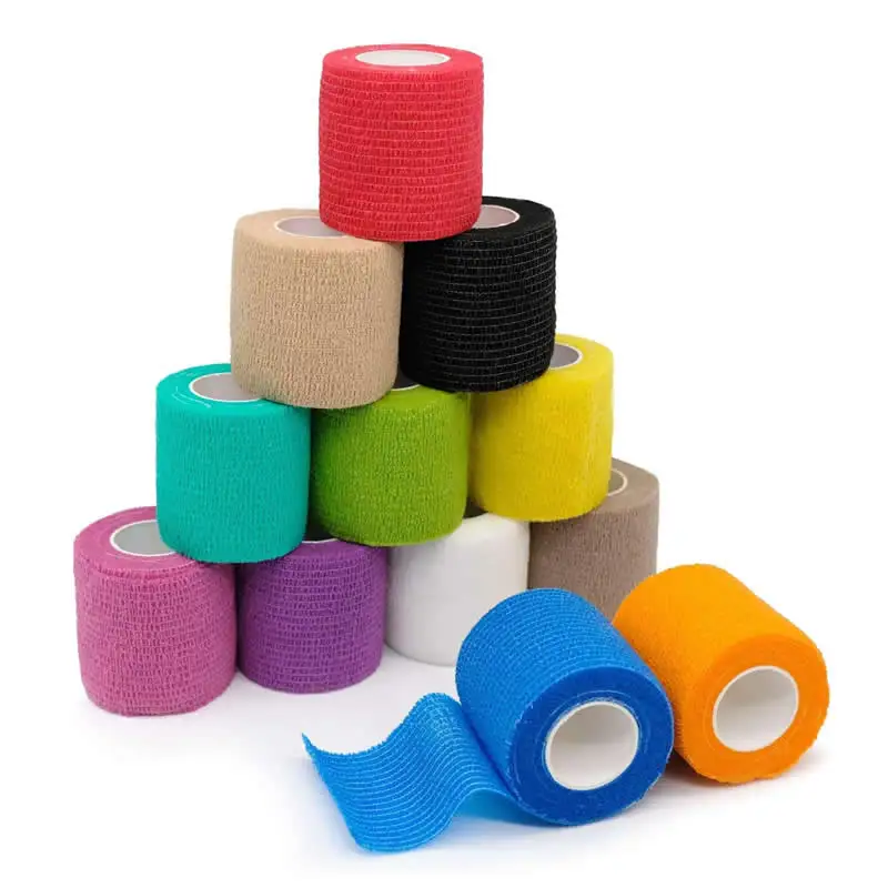 Self-adhesive Bandage Pet Elastoplast Cohesive Muscle Tape Medical Therapy Finger Joints Wrap First Aid Kit width 5cm 12 Rolls self stick bandage