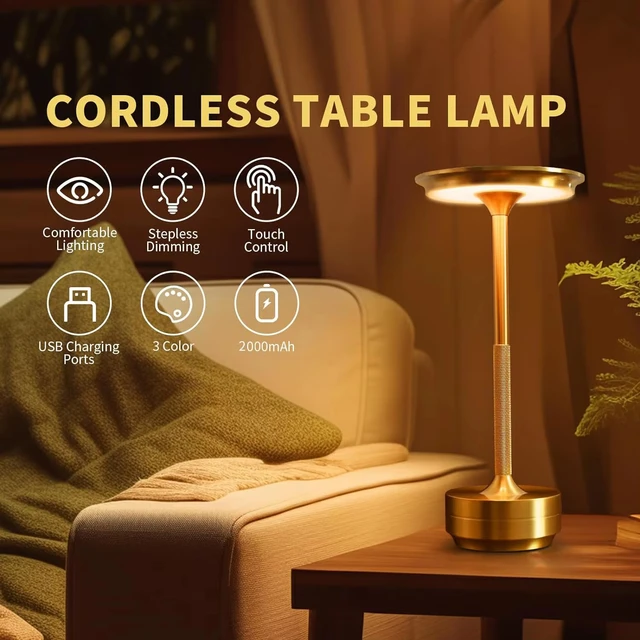 Lampe décorative Simple en alliage d'aluminium, veilleuse LED à intensité variable infinie, lampe de bureau tactile rétro Portable et Rechargeable 4