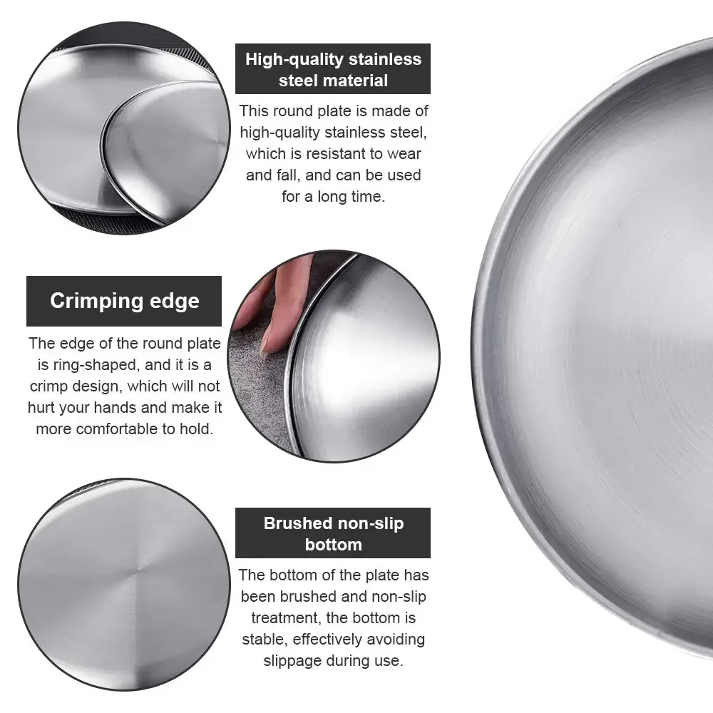 Round Metal Dish 4 Pack 20cm for BBQ Snack Salad Stainless Steel 304 Serving Dinner Plates dining dish