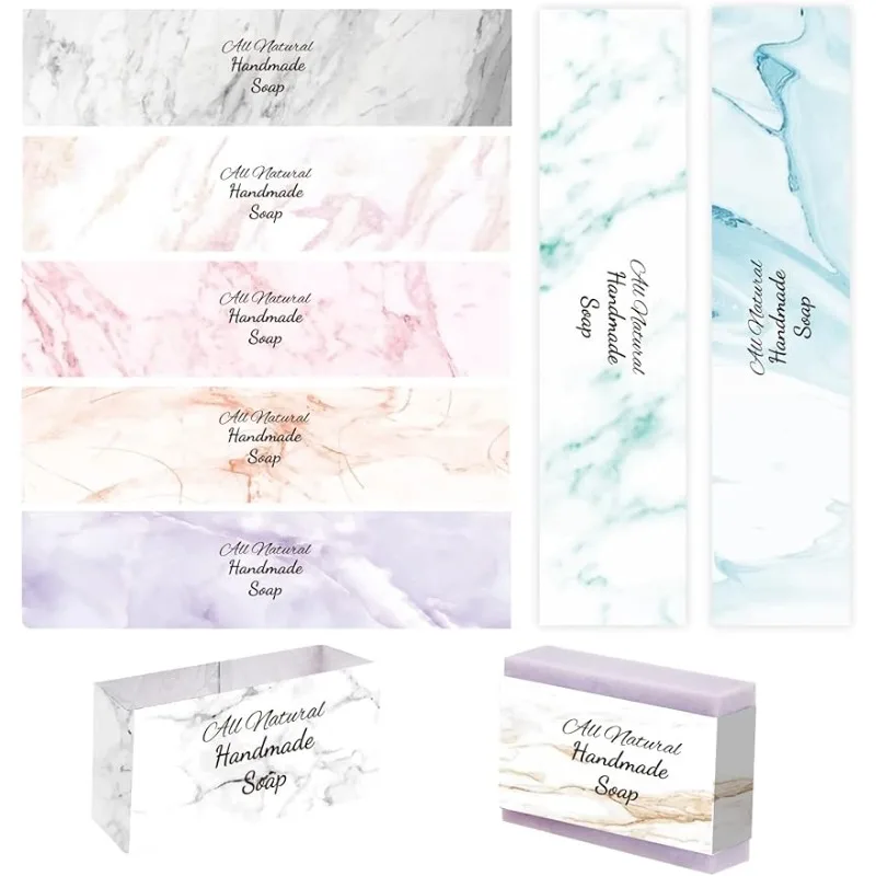 Marble Soap Wrappers 90pcs 9 Styles Soap Packaging Paper Wrap Paper Tape Vertical Tag Sleeves Covers