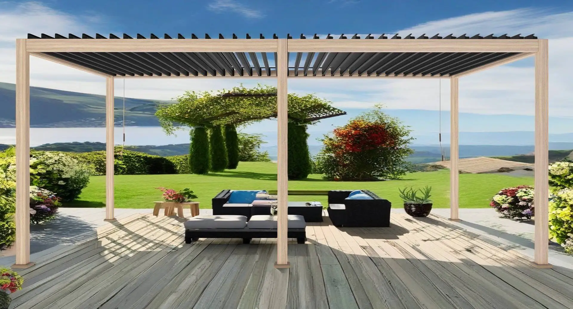 Luxury Patio Waterproof Hardtop Gazebo Garden Pergola Aluminium Outdoor Aluminum Hardtop Louvered Canopy Elegance