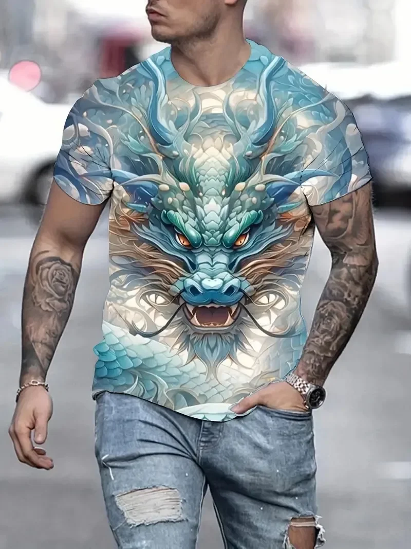 

Мужская футболка с коротким рукавом, 3D принт дракона, большого размера, с рисунком животных, модная, популярная модель 2024