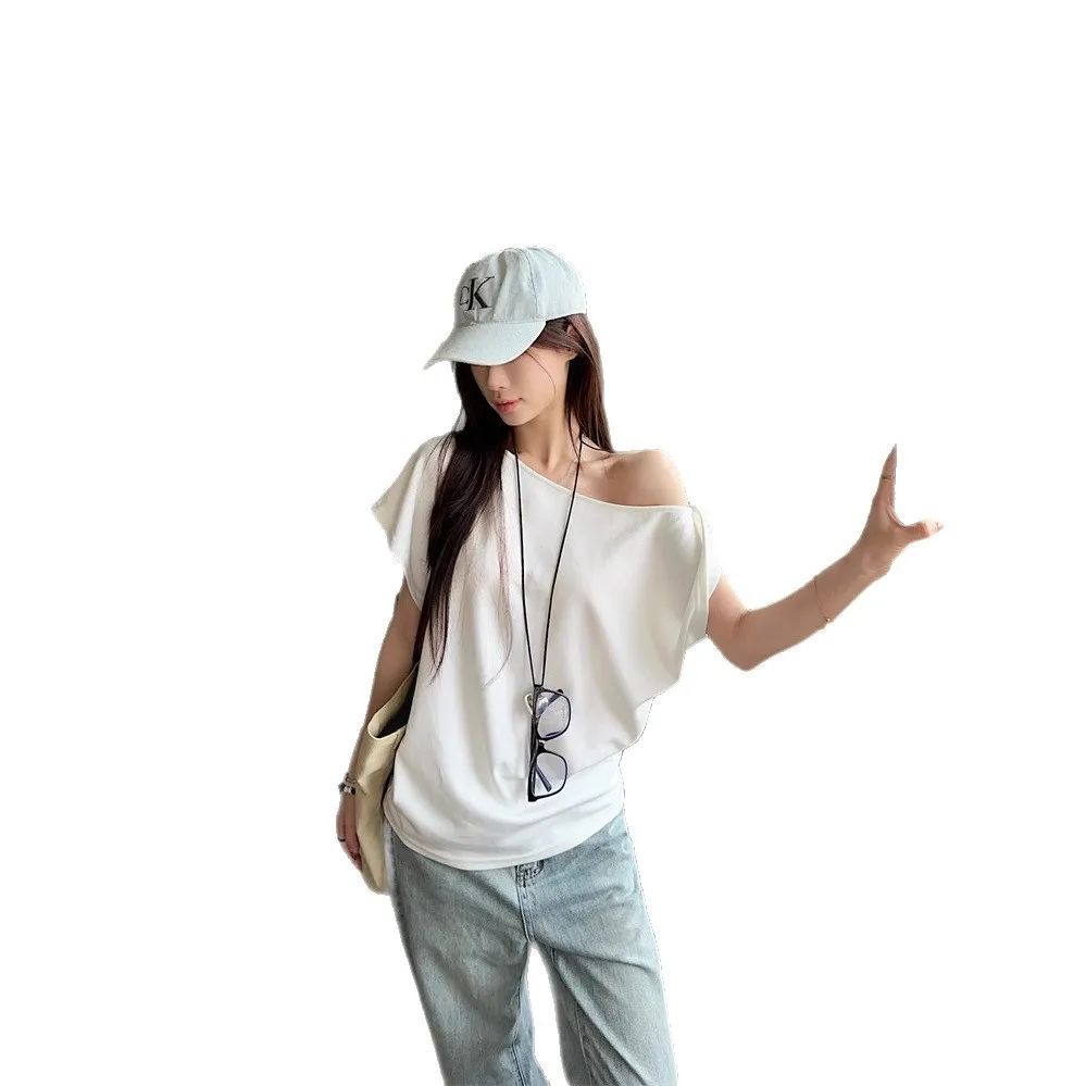 Women Round Collar Short Sleeve Y2K School T-shirt