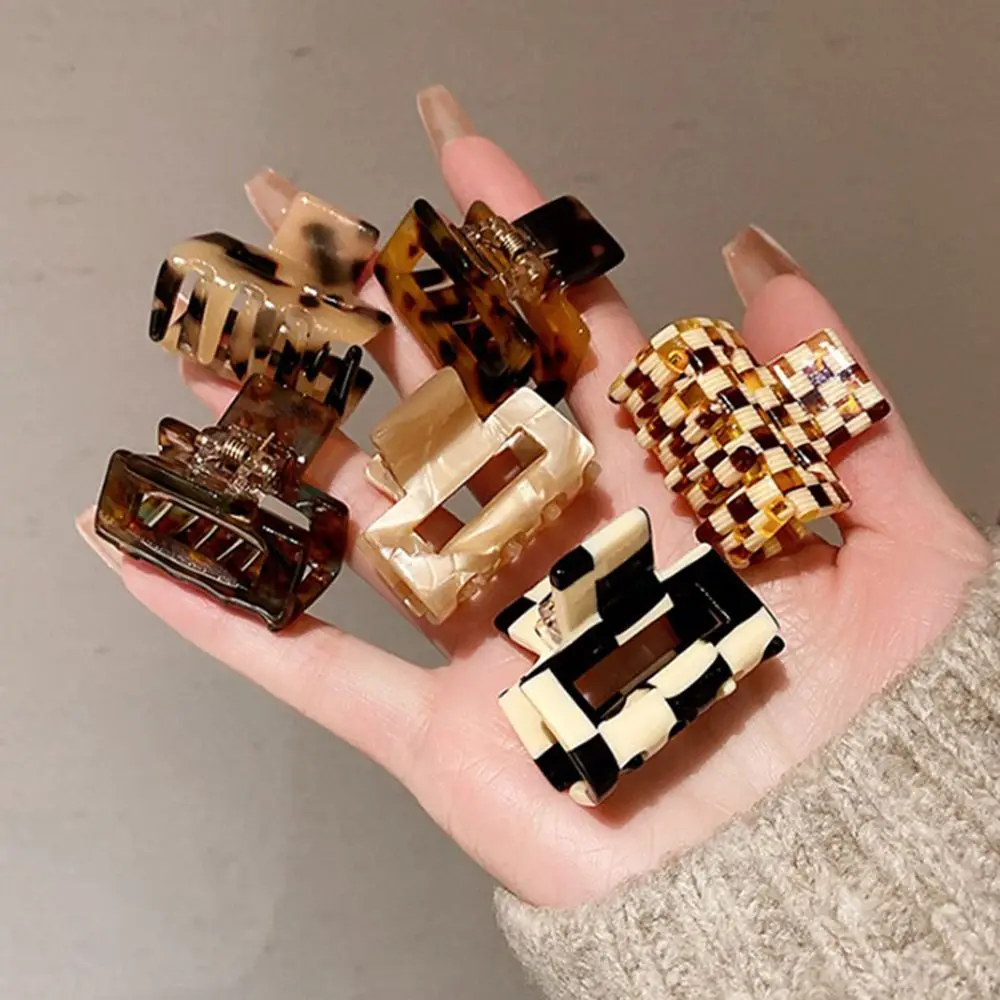 

Fashion Retro Leopard Japanese Square Chessboard Headwear Korean Style Hair Clip Small Hair Claw Female Hairpin