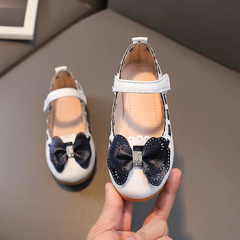 Baby Girls Leather Shoes Toddlers Big Kids Flats Classic Princess with Bow-knot Fashion Sweet Spring Summer Children Shoes