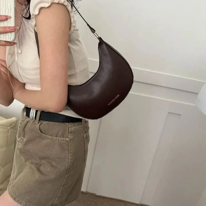 Luxury Design Shoulder Bags for Women Half Moon Bag Lady Elegant Underarm Bags PU Leather Small Clutch Handbag Gifts