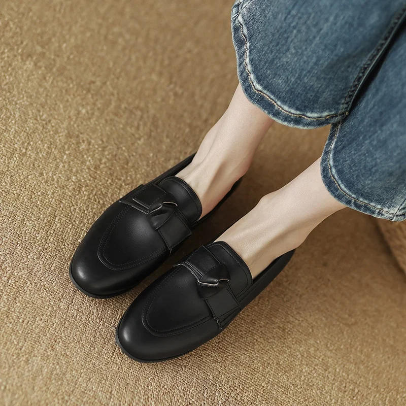 Sheepskin Korean Bow Lefu Shoes 2024 Spring/Summer New Round Head Comfortable Flat Bottom Deep Mouth Single Shoes for Women