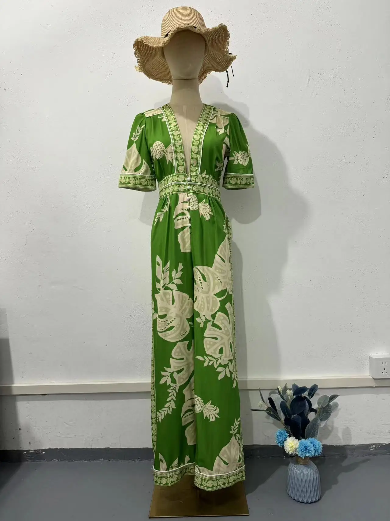 green emerald velvet dress Black Printed Maxi Romper main image 0