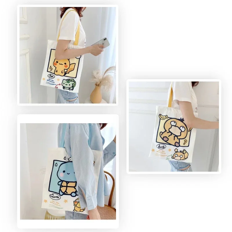 

Pokemon Canvas Bag Large Capacity Shoulder Bag Cartoon Tote Bag Shopping Bag Cute Male and Female Student Bag Zipper Canvas Bag