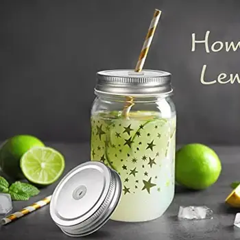 Stainless Steel Mason Jar Lids with Straw Hole 2